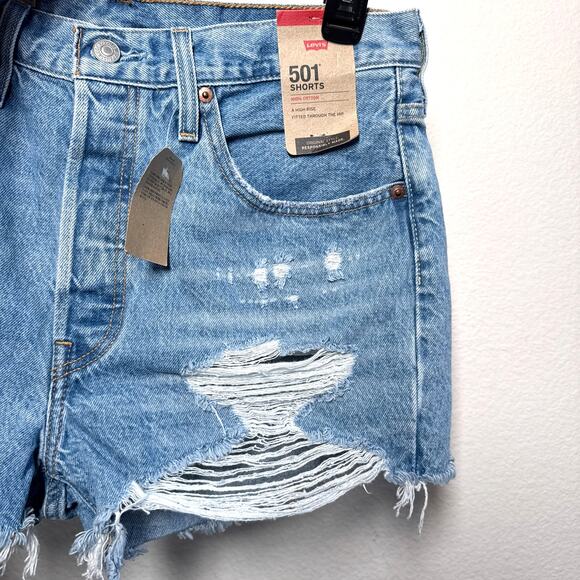 Levi’s 501 High Rise Distressed Denim Cutoff Shorts Raw Hem Size 30 - Picture 4 of 9